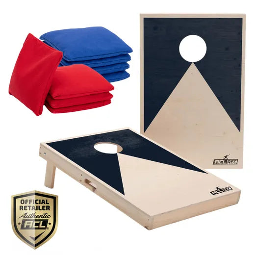 Set de cornhole con sacos sobre el tablero
