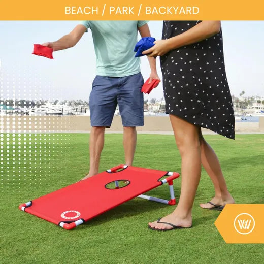Cornhole Beach Set - 90x60cm - Red Zone - Incl 2x4 Cornhole Zakjes en Draagtas Recreatieve Sets Wicked Wood Games