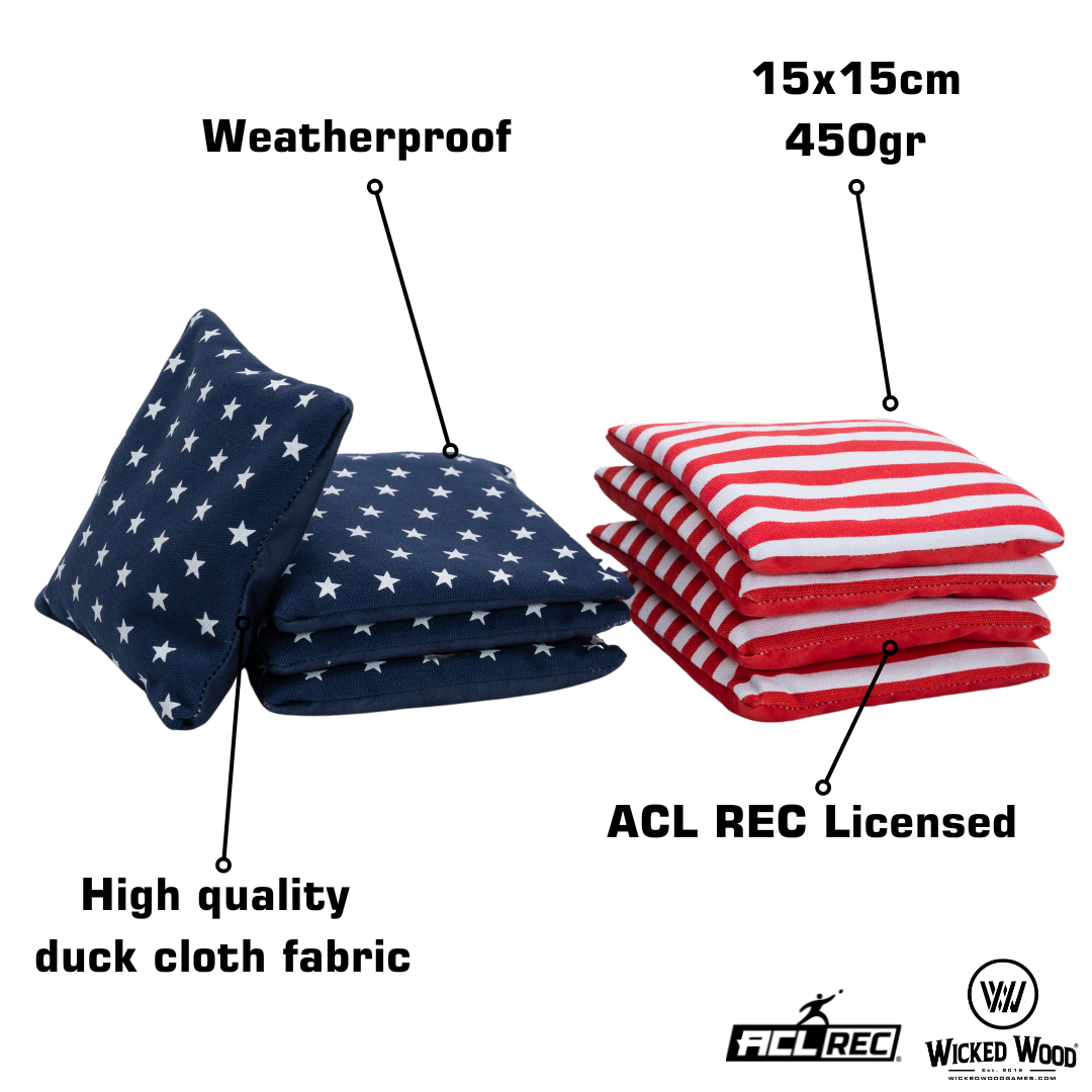 2x4 Cornhole Bags - America - Granulaat vulling - Dubbelzijdig Cornhole Bags Wicked Wood Games